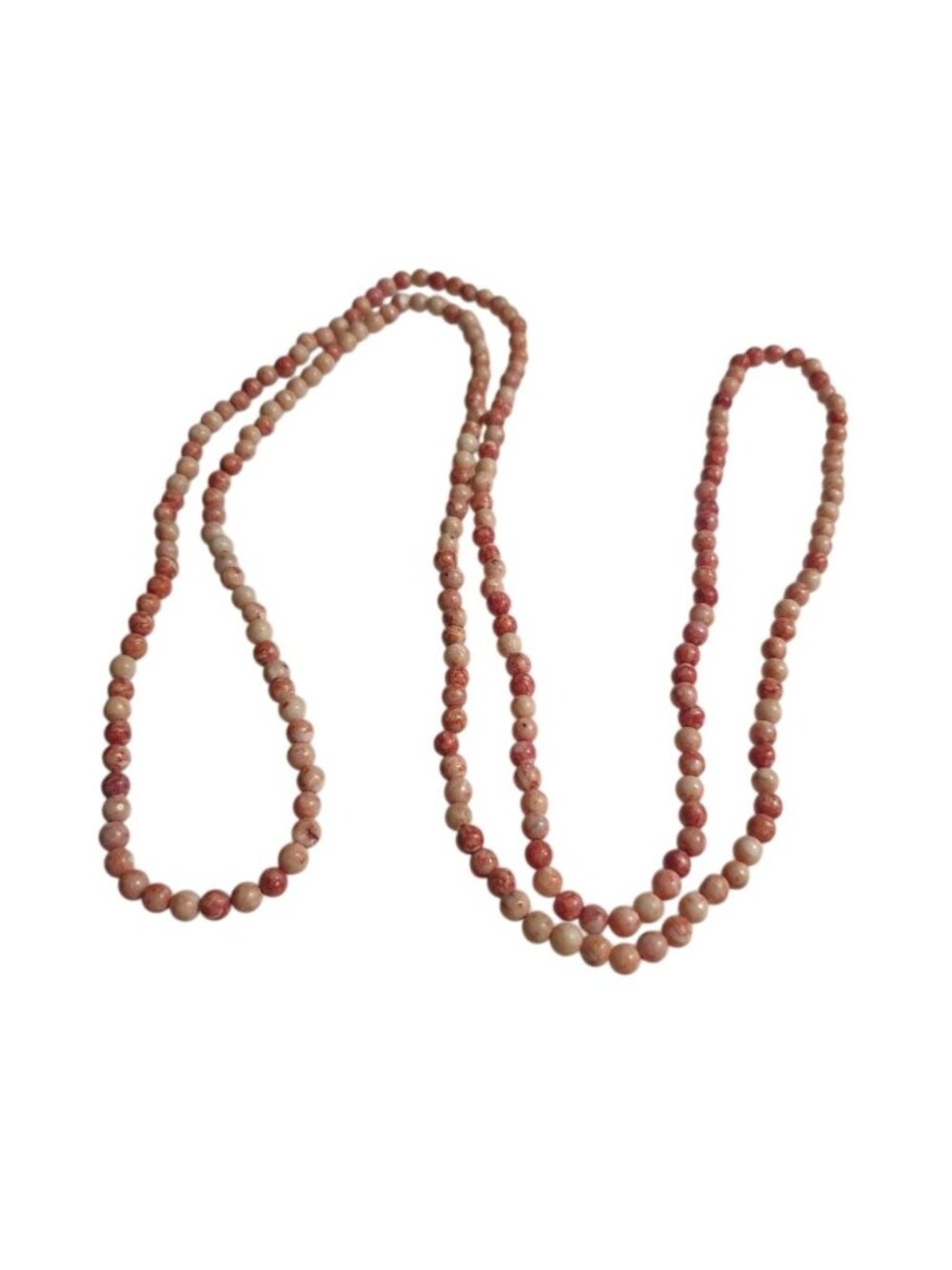Natural Pink Beaded Stone Necklace 35 Inch Long Round Beads Handmade Jewelry